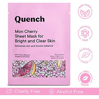 Quench Botanics Mon Cherry Sheet Mask for Bright and Clear Skin | Made in Korea | Sheet Mask Drenched with Serum | Brightens Skin and Boosts Radiance | with Cherry Blossom, Grapefruit, Pearl, Olive Oil and Babassu Seed Oil