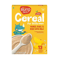 Slurrp Farm Baby Cereal, Ragi, Rice and Mango with Milk, Instant Healthy Food, NO Sugar NO Salt, Made with Natural Grains and Dates Powder, 200 g