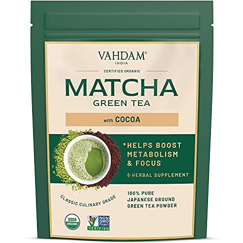 VAHDAM, Cocoa Matcha Green Tea | PURE JAPANESE MATCHA with Rich Cocoa | Delicious Low Calorie Matcha Tea | Keto Friendly, Vegan | Improves Focus & Relieves Stress