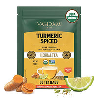 VAHDAM - Organic Spiced Turmeric Tea - 50 Herbal Tea Bags | Blend of Turmeric Powder & Fresh Spices | Herbal Tea for Weight Loss | 100% Natural Detox