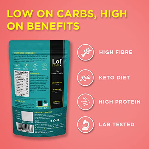 Lo! Low Carb Delights - Coconut Keto Cookies (400g) | Stevia Sweetene | Zero Added Sugar | Only 2.8g Net Carb | Keto Snacks for Diet | Superfood Low Carb Snack | Healthy Eating - (200g x 2)