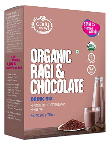 Early Foods - Organic Ragi & Chocolate Health Drink Mix for Kids 200g|Organic Chocolate Mix for Milk|Kids Drink