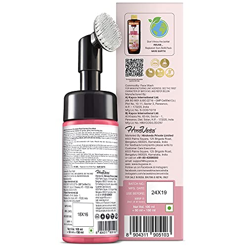 WOW Skin Science Himalayan Rose Foaming Face Wash with Built-in Brush - contains Rose Water & Aloe Vera Extract - for Cleansing & Toning - No Parabens, Sulphate, Silicones & Synthetic Color - 100mL