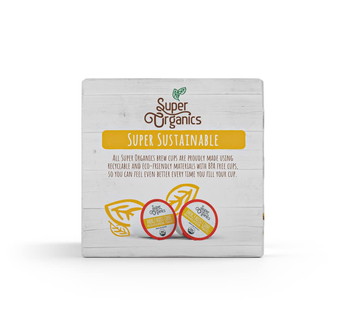 Super Organics Energy Boost Coffee Brew Cups with Superfoods & Probiotics Keurig K-Cup Compatible Energizing, Stamina Medium Roast, USDA Certified Organic, Vegan, Non-GMO, 10ct