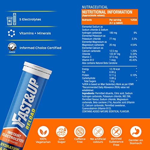 FAST&UP Reload electrolyte energy and hydration - sports drink - 20 effervescent tablets - Mango flavour,Blue