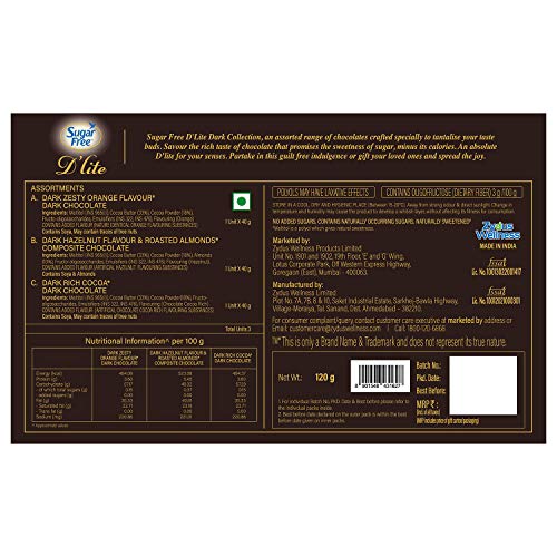 Sugar Free D'lite The Dark Collection Assorted Chocolate Gift Pack, 120 g