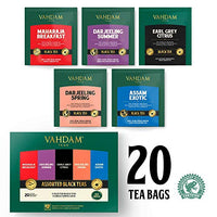 Vahdam, Black Tea Sampler, 5 Teas - Tea Variety Pack | Assorted Black Tea Bags | English Breakfast, Darjeeling, Assam, Earl Grey Tea Bags | 20 Count | Finest Tea Gift Set & Tea Gift For Tea Lovers