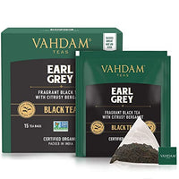 VAHDAM, Organic Earl Grey Citrus Tea (15 Pyramid Tea Bags) 100% Natural Long Leaf Earl Grey Tea Bags | Aromatic & Delicious, Black Tea Bags Blended with Natural Bergamot | Brew as Hot/Iced Tea Bags