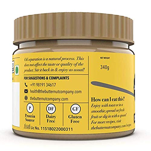 The Butternut Co. Peanut Butter Unsweetened, Creamy 340 gm (No Added Sugar, Vegan, High Protein, Keto)