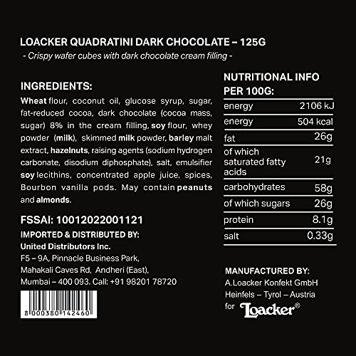Loacker Quadratini Dark Chocolate 125g - Italy