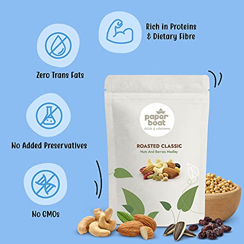 Paper Boat Classic Roasted Nuts, Seeds & Berries Medley, Trail Mix I Almonds I Cashews I Coconut I Mix Seeds Pouch (200 g)