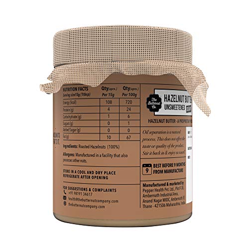 The Butternut Co. Hazelnut Butter Unsweetened, 200 gm (No Added Sugar, Vegan, High Protein, Keto)