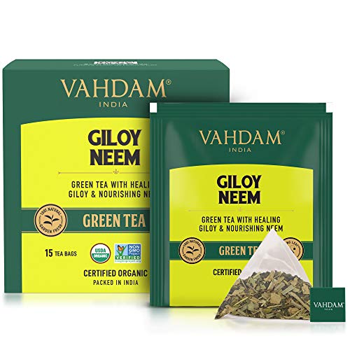 VAHDAM, Organic Giloy Neem Detox Green Tea Bags (15 TBs) | 100% Whole Leaf Green Tea for Weight Loss & Immunity | Detox Tea with HIGH ANTIOXIDANTS