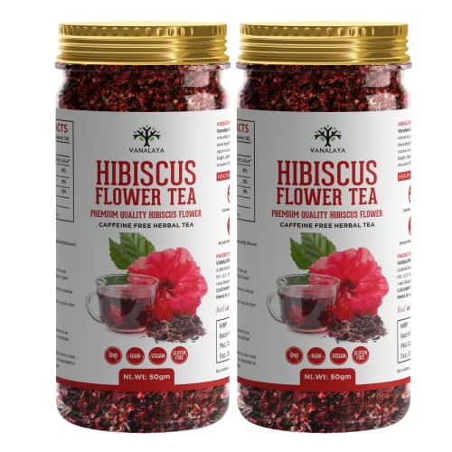 Vanalaya Hibiscus Tea For Glowing Skin, Weight loss Made with 100% Natural Hibiscus Petals (Pack Of 2x50g)