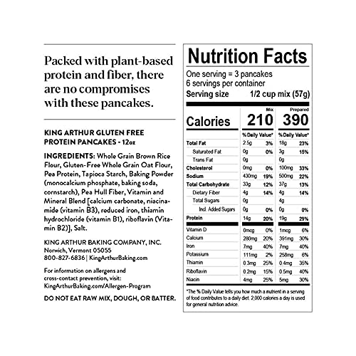 King Arthur Flour Gluten Free Protein Pancake Mix, Non-GMO Project Verified, No Sugar Added, Non-Dairy, 12 Oz