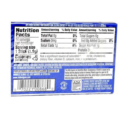 Trident Original Flavor Sugar Free Chewing Gum, 14 Sticks, Blue, 26 g (Pack of 14)