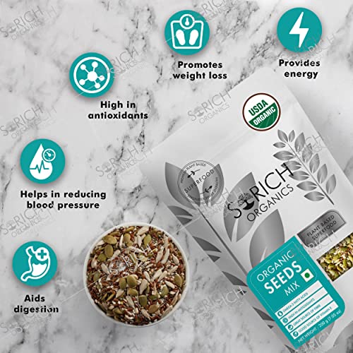 Sorich Organics 6-in-1 USDA Organic Seeds Mix - Mixture of Chia, Pumpkin, Sunflower, Flax Seeds and many more for Weight Management - 200 Gm - Healthy Seeds for Eating | Diet Snacks | Vegan | Gluten Free