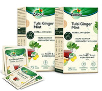 Zandu Tulsi Ginger Mint Herbal Infusion, a Herbal Tea Enriched with Ayurvedic Ingredients (Pack of 25 Tea Bags X 2)