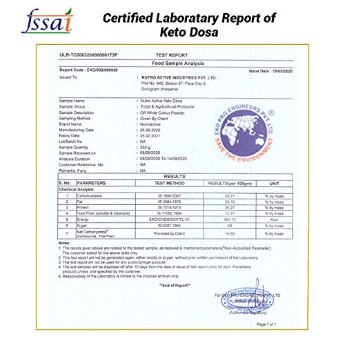 NutroActive Keto Dosa Mix, 2 gm Net Carb Per Dosa, Gluten Free - 350 gm