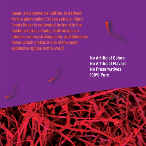 Khari Foods Pure Natural Kashmir Mongra Saffron / Kesar Threads A+++ Grade / Kumkuma Puvvu / Kungumapoo Original, For Milk, Pregnant Women, Skin (2g)