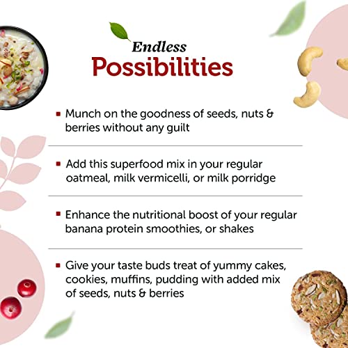 Neuherbs Superfood Mix with Seeds, Nuts & Berries | Unroasted Pumpkin Seeds, Sunflower, Cashew Nuts, Almonds, Pistachios, Blueberries, Flax Seeds | Rich in Protein & Vitamin E - 200g