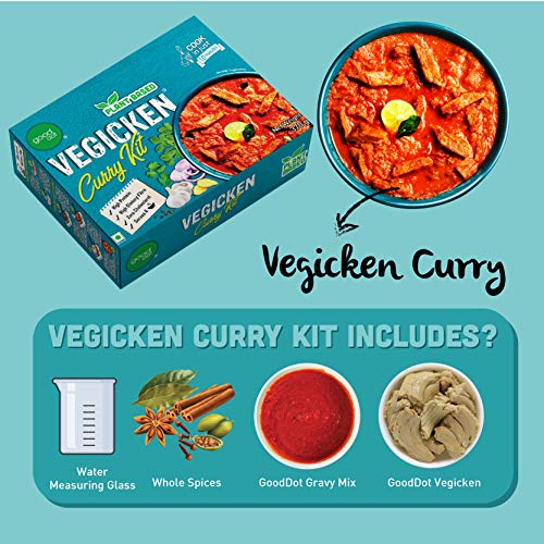 GoodDot Vegicken Curry Kit- Cruelty Free Vegan Mock Meat | Vegetarian & Vegan Friendly | Plant Based High Protein | with High Dietary Fiber and Zero Cholesterol | Come Taste The Future - (370 g)