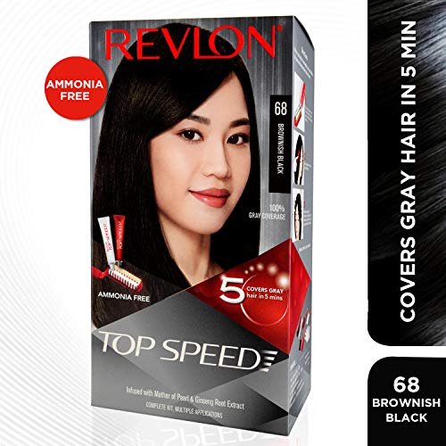 Revlon Top Speed Hair color Women, Brownish Black 68 |No ammonia | With Ginseng root extract and mother of pearl