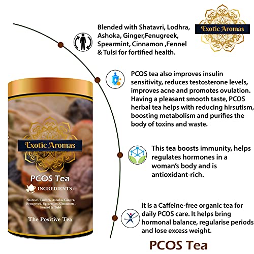 Exotic Aromas PCOS relief Tea (50G Serves 25 cups), with Shatavri, Lodhra, Ashoka, Ginger,Fenugreek, Spearmint,Fennel,Tulsi for regular periods, face hair, acne