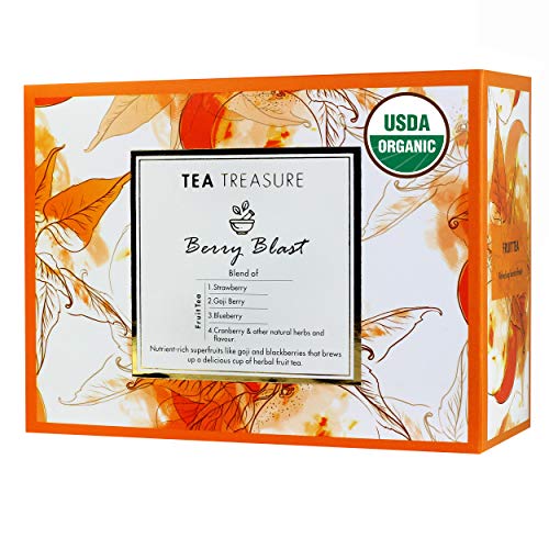 Tea Treasure A Blend of Berries Blast Fruit Pyramid Tea Bags with Natural Herbs, Blueberry, 18 Count