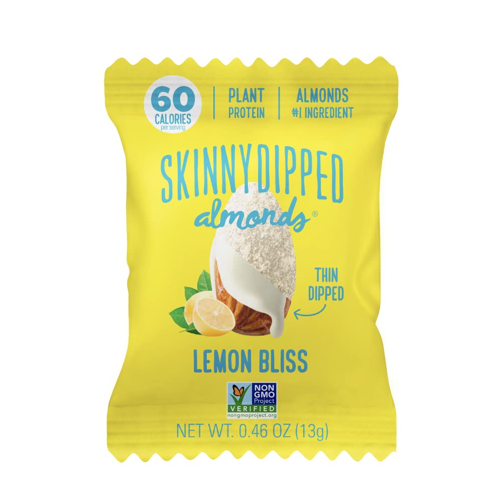 SkinnyDipped Lemon Bliss Yogurt Covered Almonds, Healthy Snack, Plant Protein, Gluten Free, 0.46 Ounce (Pack of 24)