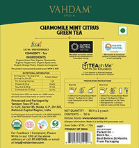 VAHDAM Organic Chamomile Green Tea with Mint & Citrus (50 Tea Bags) - USDA Certified Organic Chamomile Tea for Stress Relief and Good Sleep | 100% Whole Long Leaf, Pyramid Tea Bags