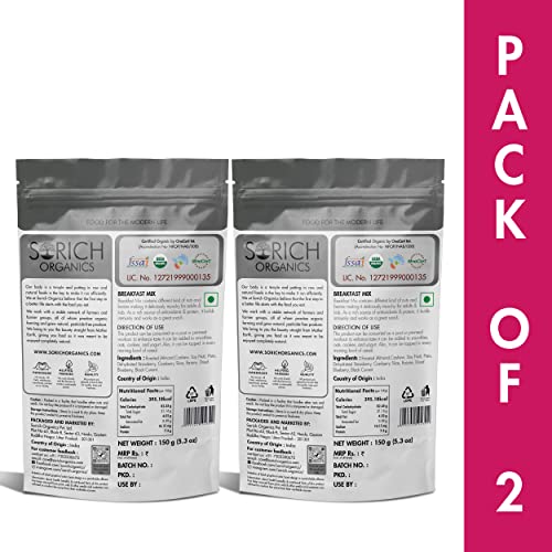 Sorich Organics Breakfast Mix - 300 Gm ( 150 Gm *2 ) - Roasted (Almond, Cashew, Pista, Soyanuts) Dried (Cranberry, Blueberry) & Many More | Dry fruits Mix | High Antioxidants | Rich in Protein | Energy Mix | Mix Berries | Dried Fruits | Evening Snacks