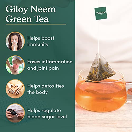 VAHDAM, Organic Giloy Neem Detox Green Tea Bags (15 TBs) | 100% Whole Leaf Green Tea for Weight Loss & Immunity | Detox Tea with HIGH ANTIOXIDANTS
