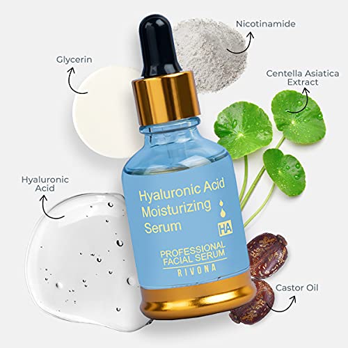 Rivona Naturals Hyaluronic Acid Face Serum for women glowing skin, Intense Hydration & Fines Lines, Under Eye Dark Circles, Anti Aging & Anti Wrinkle - Daily Hydrating Face Serum for Dry, Normal & Oily Skin - 30 ML