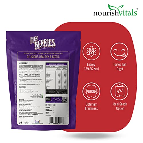 NourishVitals Mix Berries, Scrumptious Mix | Natural | No Added Preservatives Delicious, Healthy & Exotic, 200 g