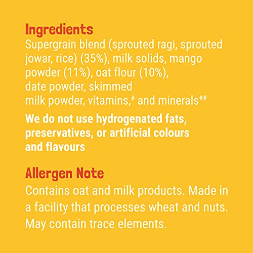 Slurrp Farm Baby Cereal, Ragi, Rice and Mango with Milk, Instant Healthy Food, NO Sugar NO Salt, Made with Natural Grains and Dates Powder, 200 g