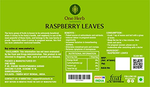 One Herb - Raspberry Tea Leaves 40g, Superherb for Women, Packed with Nutrients, For Menstrual Cramps and Pain, Aids Weight Loss, Healthy & Delicious