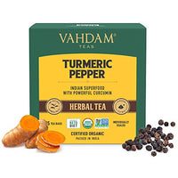 VAHDAM, Turmeric Pepper Herbal Tea- 15 Tea Bags | 100% Natural Ingredients | Health Benefits of Active Turmeric + Pepper + Cardamom + Cloves | Low Caffeine Herbal Detox Tea Blend | Anti-Inflammatory
