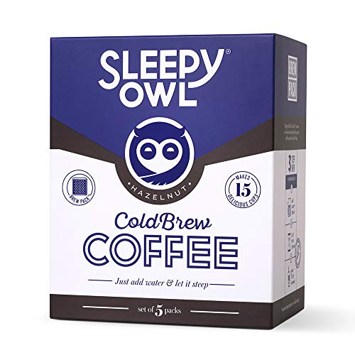 Sleepy Owl Coffee Hazelnut Cold Brew Packs | Set of 5 Packs - Makes 15 Cups |3 Step Brew - No Equipment Required | 100% Arabica Beans - Sourced Directly from Farms