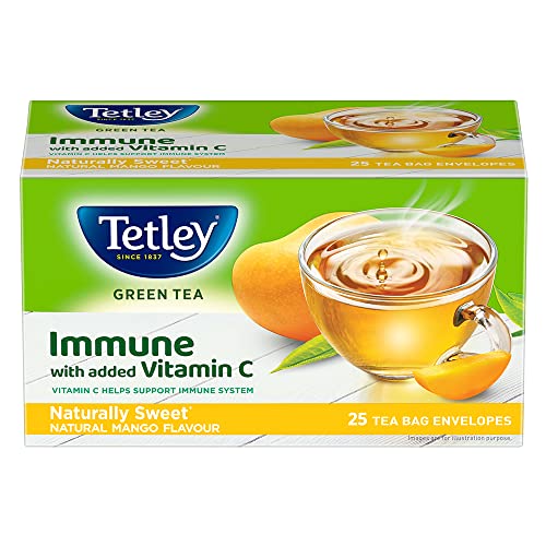 Tetley Green Tea Immune with Added Vitamin C, Reviving Mango, 25 Tea Bags