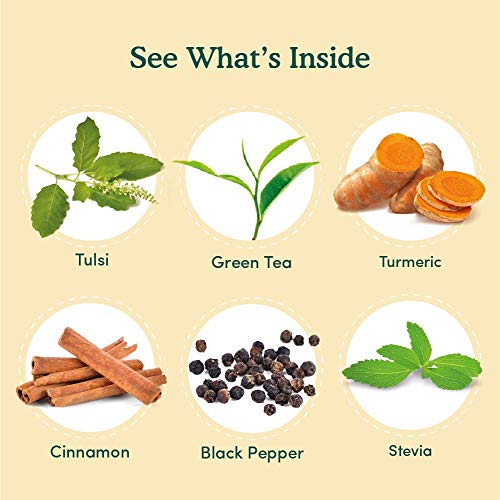VAHDAM, Tulsi + Turmeric Green Tea | Green Tea Bags (15 Pyramid Tea Bags) | Organic Detox Tea with Medium Caffeine Content | Rich in ANTIOXIDANTS | Brew it Hot or Cold