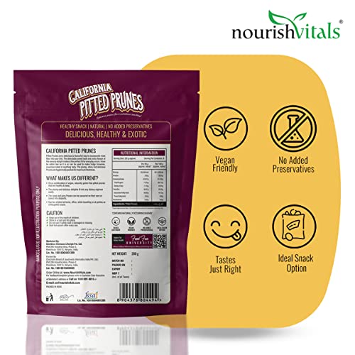 NourishVitals California Pitted Prunes, Healthy Snack | Natural | No Added Preservatives, Delicious, Healthy & Exotic, 200 g