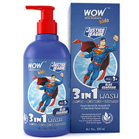 WOW Skin Science Kids 3 in 1 Wash - Shampoo + Conditioner + Body Wash - Blue Guardian Superman Edition - No Parabens, Color, Mineral Oil, Silicones & Sulphate - 300mL