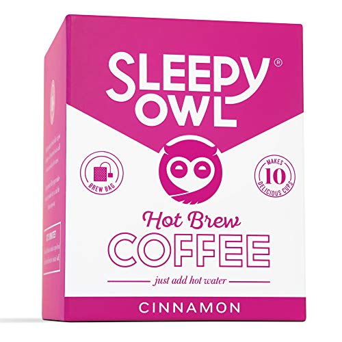 Sleepy Owl Coffee Cinnamon Hot Brew Bags | Set of 10 Bags - Makes 10 Cups | 3 Step Brew - No Equipment Required | 100% Arabica Beans - Sourced Directly from Farms