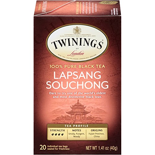 Twinings Lapsang Souchong Black Tea, 20 Count Pack of 6, Individually Wrapped Bags, Smoked Chinese Tea, Caffeinated
