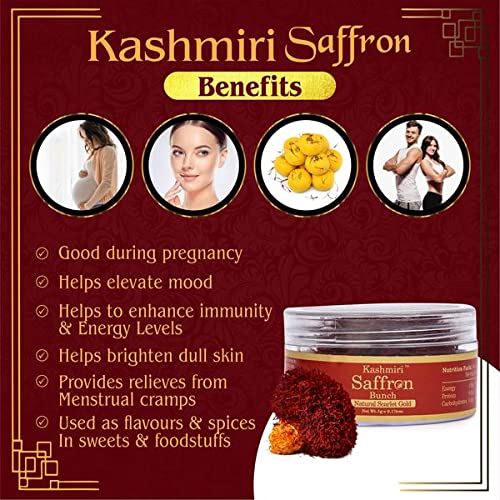Vedapure A+ Grade Original Kashmiri Saffron/Kesar with Yellow Threads For Pregnant Women, Skin 5 Grams Bunch (Pack of 1)