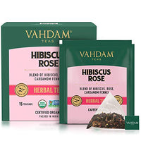 VAHDAM, Hibiscus Rose Herbal Tea- 15 Tea Bags | 100% Natural Ingredients | Calming Hibiscus & Fragrant Rose- Certified Organic | Nourishing, Hydrating, Alleviates Stress, Promotes Better Sleep