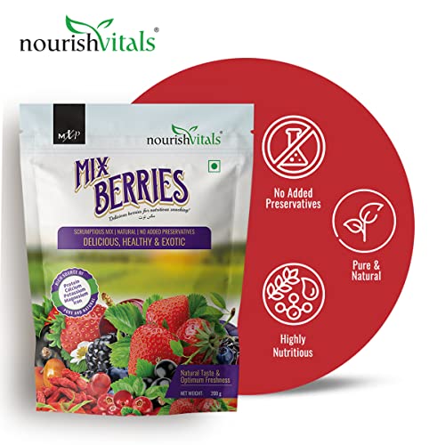 NourishVitals Mix Berries, Scrumptious Mix | Natural | No Added Preservatives Delicious, Healthy & Exotic, 200 g