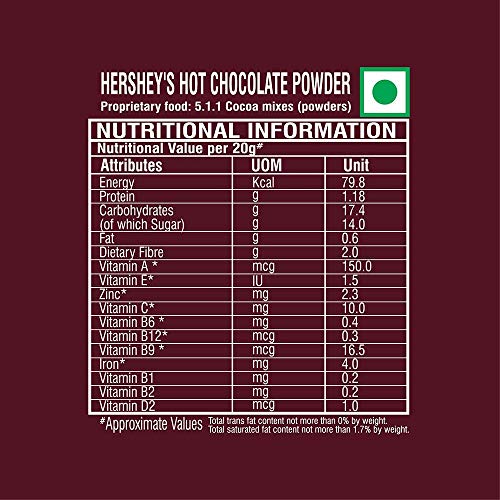 HERSHEY's Hot Chocolate Drink Powder Mix, Brown, Large, 250 g