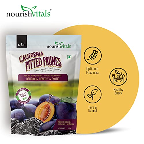 NourishVitals California Pitted Prunes, Healthy Snack | Natural | No Added Preservatives, Delicious, Healthy & Exotic, 200 g